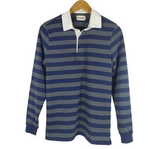 Taylor Stitch Mens The Rugby Shirt in Navy Stripe Size 38/S Long Sleeve Polo